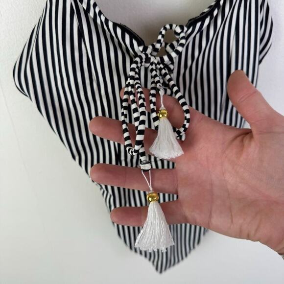 Free People x Amuse Society XS Black Striped Cheeky One Piece Swimsuit French - Picture 6 of 14